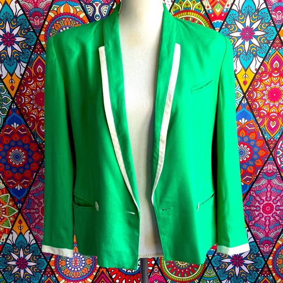 Vintage 1980s Louis Féraud Green Double Breasted Blazer Sz 10 - Picture 2 of 10